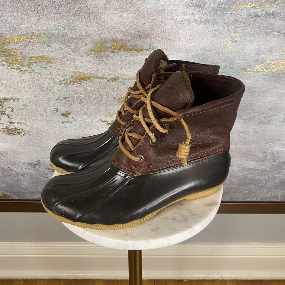 Sperry Top-Sider Boots Womens Size 6 Brown Leather Duck Rain Ankle STS91176